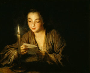 Jeune Fille lisant une_lettre à la bougie - Jean Baptiste Santerre