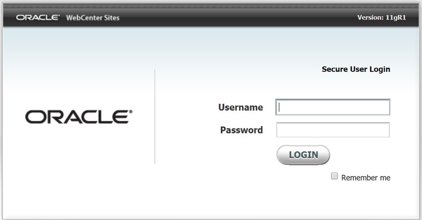 Captura de pantalla de la finestra de login d'Oracle Webcenter Sites