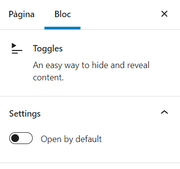 opcions de configuració del bloc toggles que es mostren a la barra lareal
