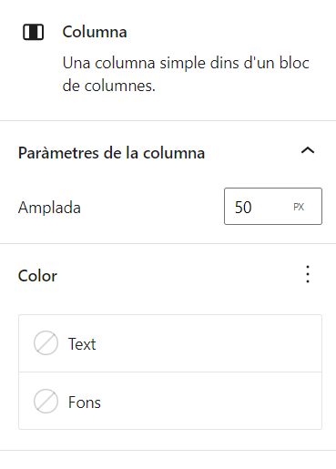 opcions addicionals de configuració del bloc columnes a la barra lateral