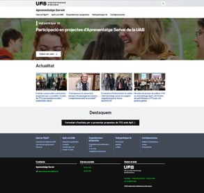 Captura de pantalla de la portada del site Aprenentatge Servei