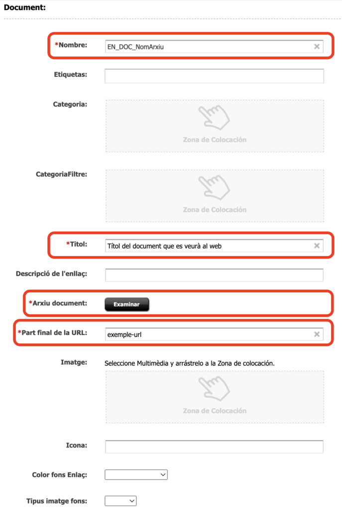 Camps de l'asset document