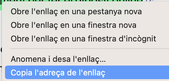 Menú de Copiar l'adreça de l'enllaç