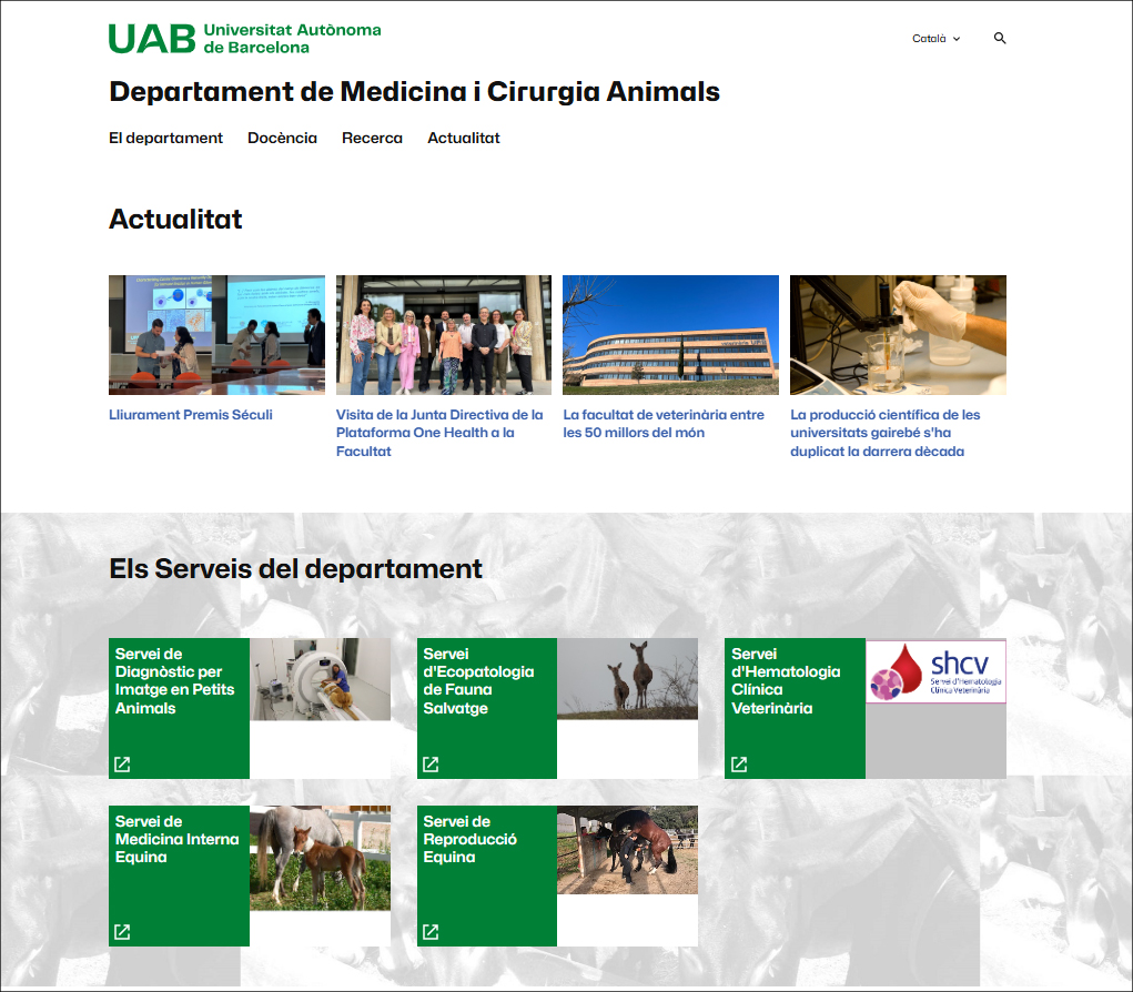 Portada de la web del Departament de Medicina i Cirurgia Animal