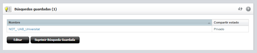 Captura de pantalla parcial del llistat de Cerques guardades a Oracle Webcenter Sites