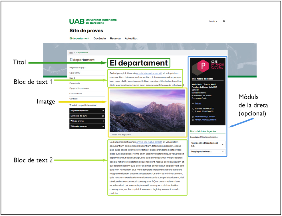 Captura de pantalla d'una pàgina interior a Oracle Webcenter Sites