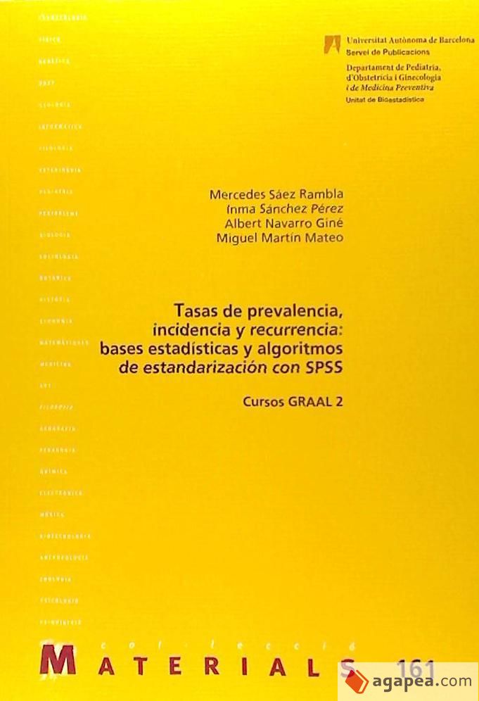 Portada del libro de Formación GRAAL Tasas de prevalencia incidencia y recurrencia bases estadisticas y algoritmos de estandarizacion con SPSS
