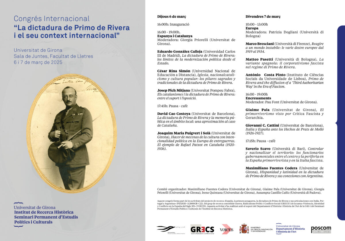 Congrés Internacional: “La dictadura de Primo de Rivera i el seu context internacional”