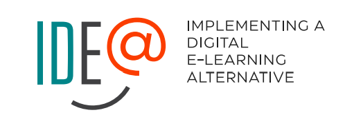 Ide@ project logo. Text: Implementing a digital e-learning alternative. 