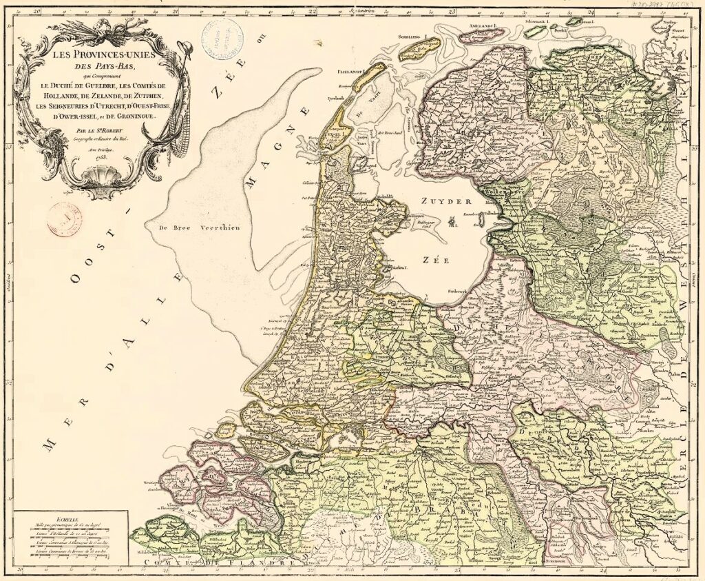 Mapa dels Països Baixos de Robert Vaugondy. 1753.