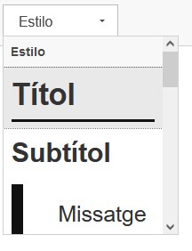 Captura de pantalla parcial del desplegable d'estils del CKEditor a Oracle Webcenter Sites
