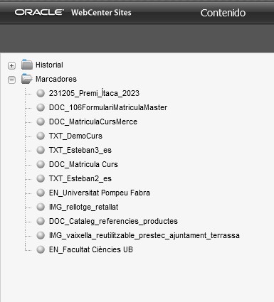 Captura de pantalla d'un llistat d'assets a Marcadores