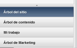 Captura de pantalla parcial del menú del panell lateral d'Oracle Webcenter Sites