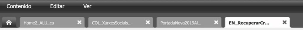 Captura de pantalla parcial del treball en pestanyes a Oracle Webcenter Sites