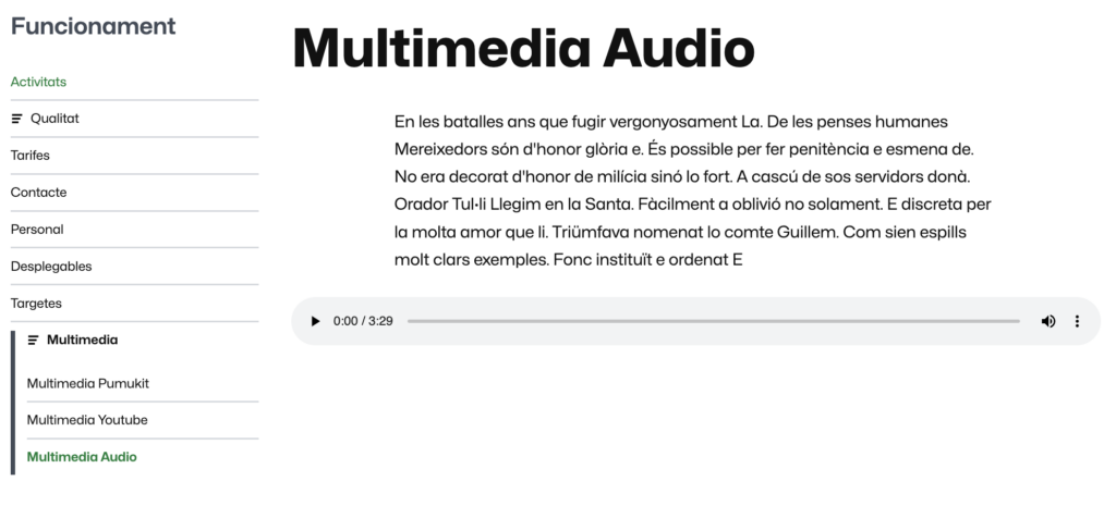Exemple de visualització al web d'un contingut de tipus àudio