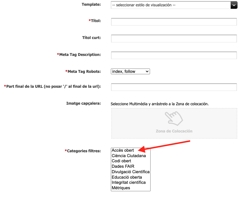 Visualització de les categories dins d'un asset de Fitxa