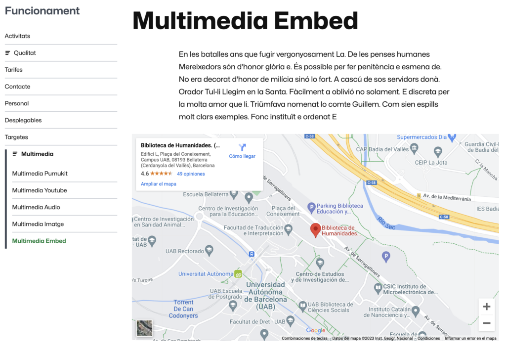 Exemple de visualització al web d'un contingut de tipus embed