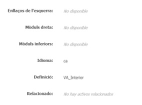 Captura de pantalla parcial dels atributs d'una pàgina interior a Oracle Webcenter Sites