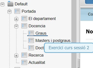 Captura de pantalla parcial de la col·locació de pàgines a Oracle Webcenter Sites