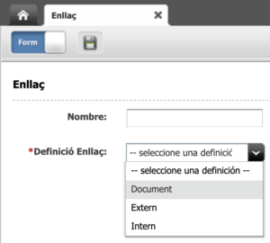 Menú per triar l'enllaç de tipus Document