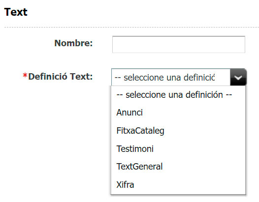 Tipus d'asset text: Anunci, Fitxa catàleg, Testimoni, Text general i Xifra
