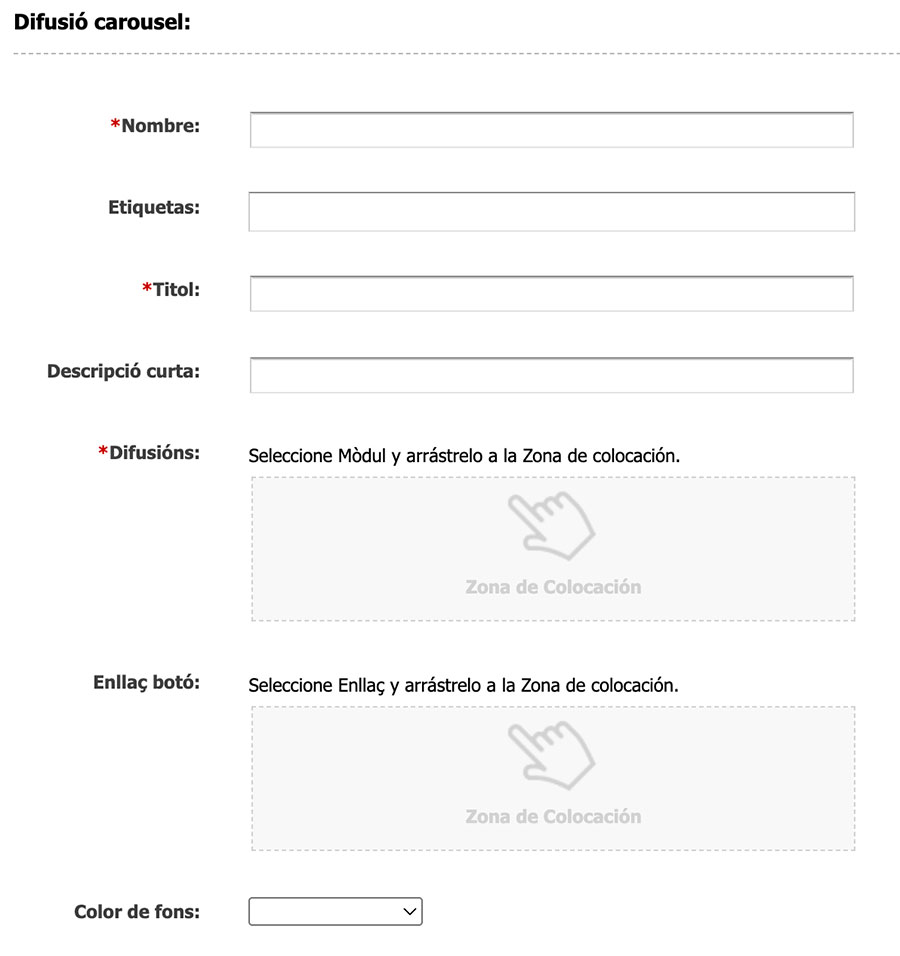 Captura de pantalla de l'asset Fila Difusió carrusel