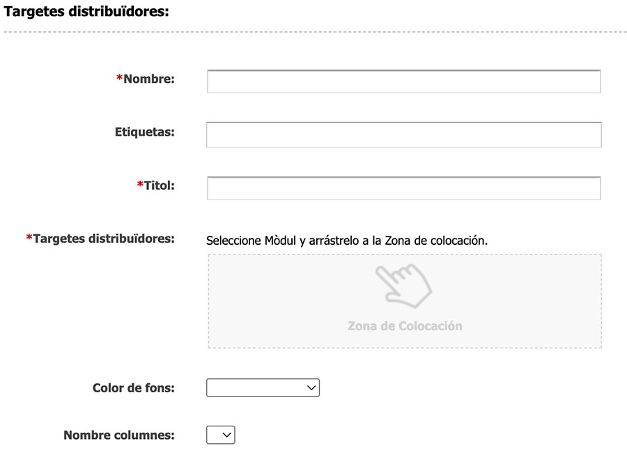 Captura de pantalla de l'asset Fila de Targetes distribuïdores