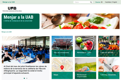 Captura de pantalla de la portada del site del Servei de Restauració de la UAB