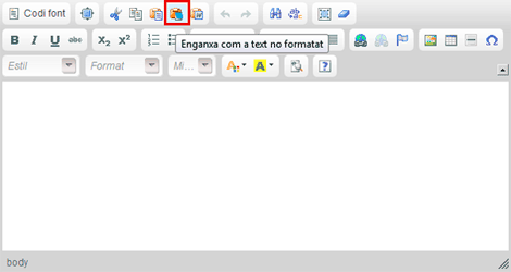 Captura de pantalla de la barra d'eines de CKEditor