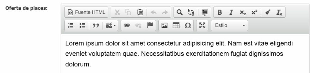 Exemple de visualització d'un camp de text en mode d'edició