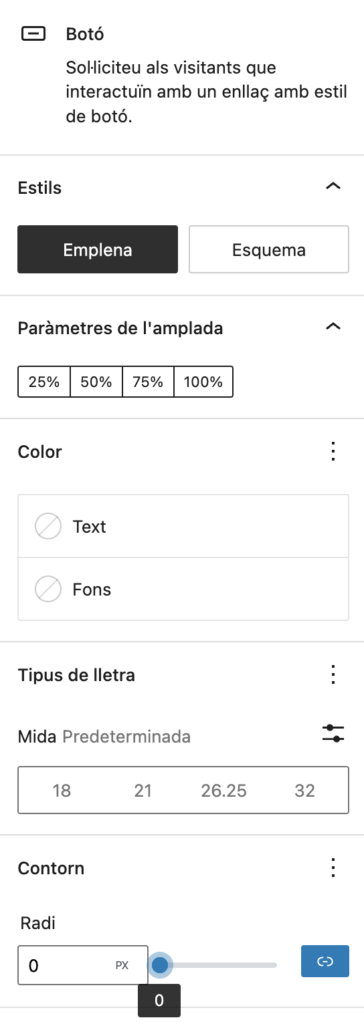 opcions de configuració addicionals del bloc botons a la barra lateral