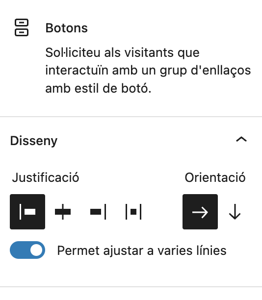 opcions d'aliniament dels botons