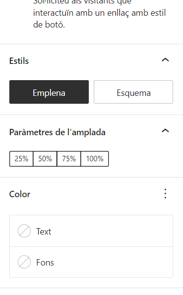 opcions de configuració de cadascun dels botons d'una botonera al lateral dret