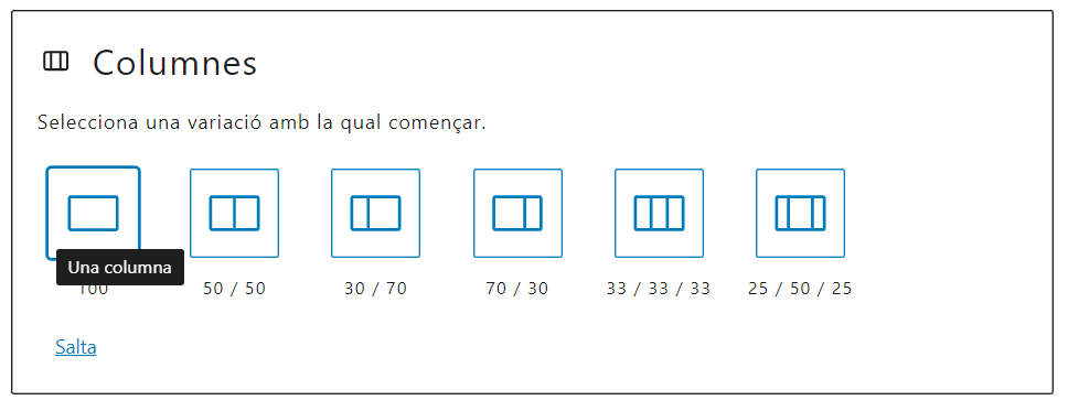 panell emergent d'inserció de columnes