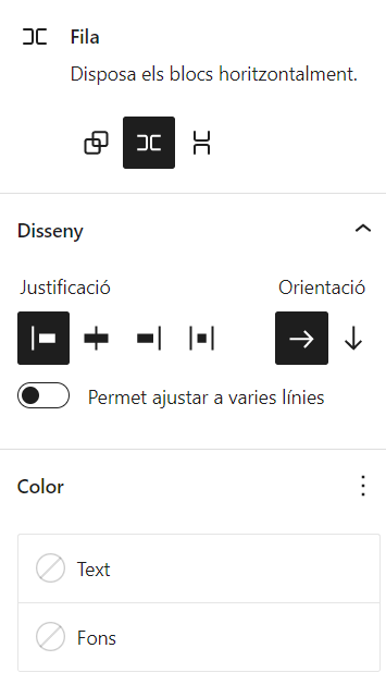 opcions d'aliniament addicionals a la barra lteral del bloc pila