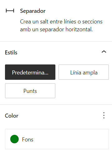 opcions de configuració del bloc separador a la barra lateral