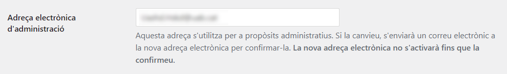 Captura de pantalla del formulari per canviar el propietari d'un web